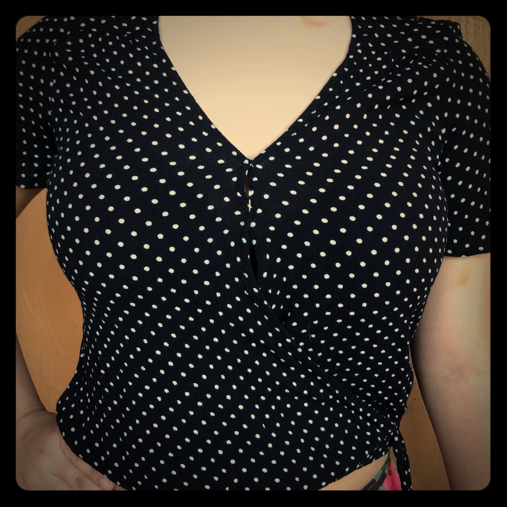 Black shirt with white poka dots